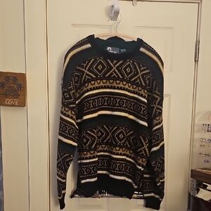 Men's Geometric Crewneck Sweater in Black and Cream